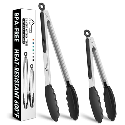 Smart Home HOTEC top-tier Stainless Steel Locking Kitchen Tongs with Silicon Tips, Set
