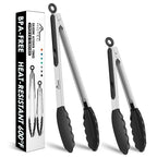 Smart Home HOTEC top-tier Stainless Steel Locking Kitchen Tongs with Silicon Tips, Set