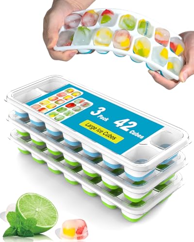 Classic 3 Pack Ice Cube Trays with Lid for Freezer, pliable