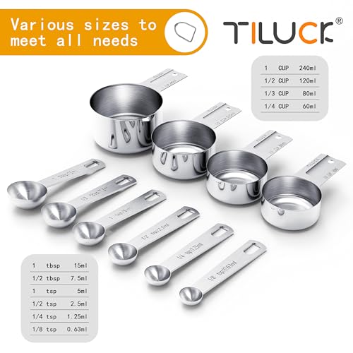 Classic TILUCK Stainless Steel Measuring Cups & Spoons Set, Cups