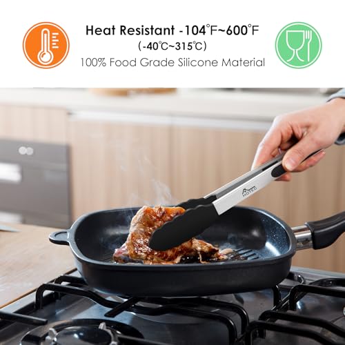 Smart Home HOTEC top-tier Stainless Steel Locking Kitchen Tongs with Silicon Tips, Set