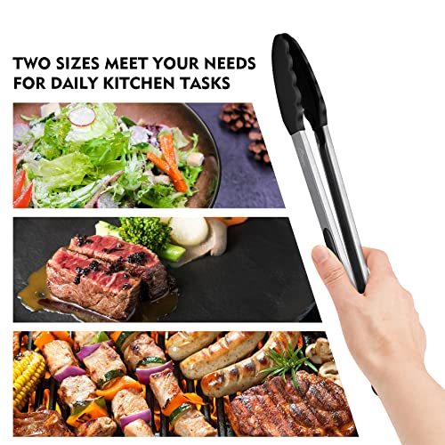 Smart Home HOTEC top-tier Stainless Steel Locking Kitchen Tongs with Silicon Tips, Set