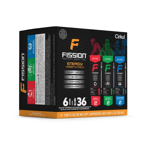 Natural Fruit Flavored Fission 6-Pack Variety Pack 97EI - Electrolyte Hydration Enhanced Taste Cartridges Detail
